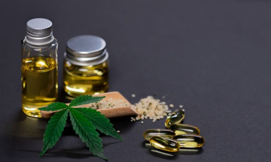 Assorted cannabis products including hemp seeds, oil, and capsules on dark background. - Photo by Kindel Media on Pexels